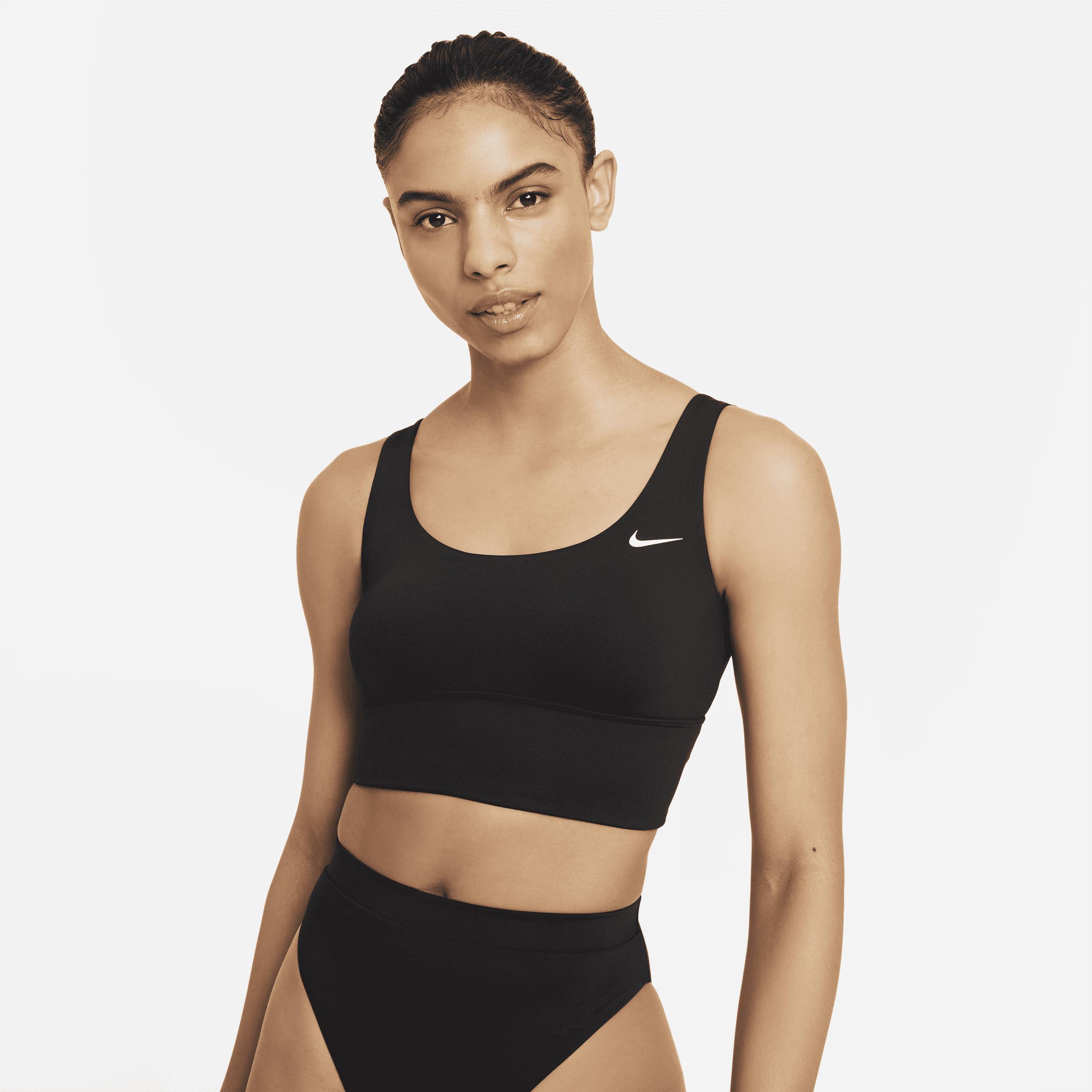 Nike Women's Essential Scoop Neck Midkini Swim Top in Black, Size: Large | NESSA229-001 Product Image