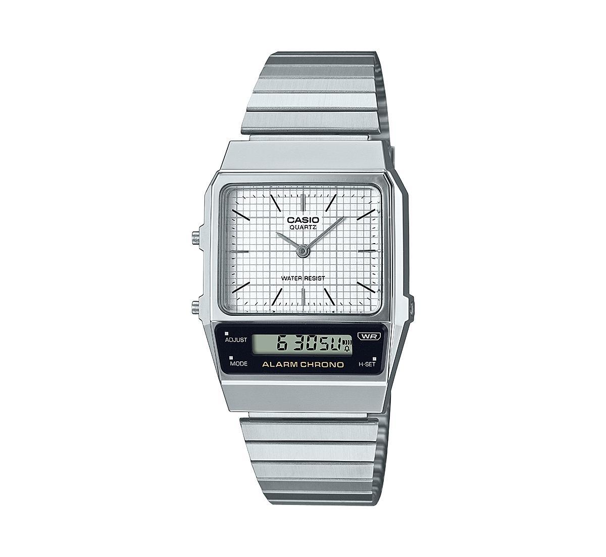 Casio Mens White Faced Silver-Tone Stainless Steel Bracelet Watch, 30.6mm - Silver-Tone Product Image