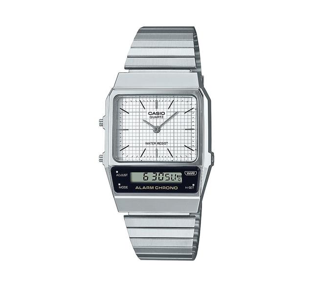 Casio Mens White Faced Silver-Tone Stainless Steel Bracelet Watch, 30.6mm Product Image