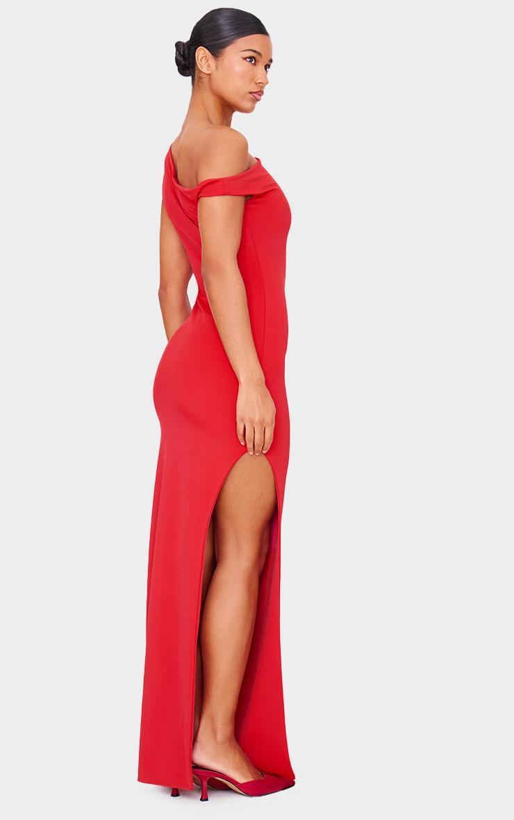 Red Matte Sculpt Asymmetric Neck Maxi Dress Product Image