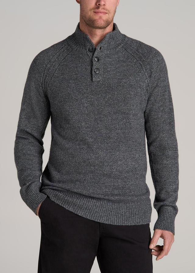 Three Button Mock Neck Tall Men's Sweater in Deep Cobalt Mix Male Product Image