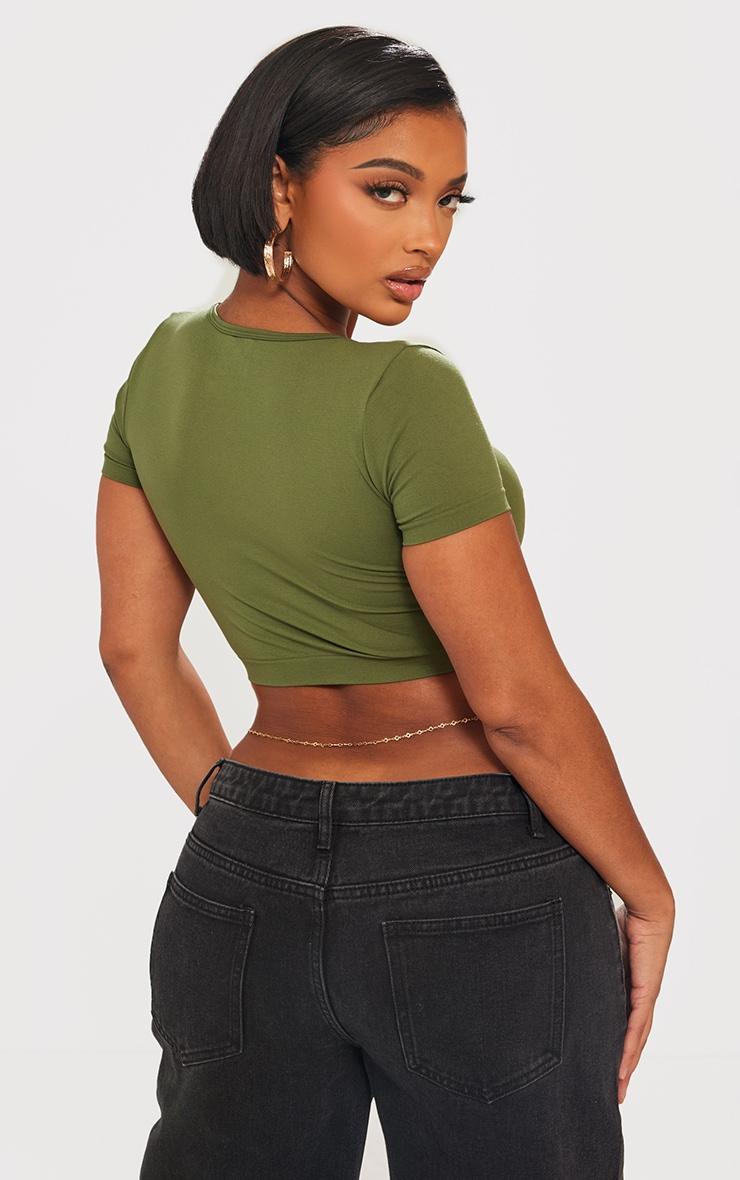 Shape Khaki Stretch Seamless Scoop Neck Crop T Shirt Product Image