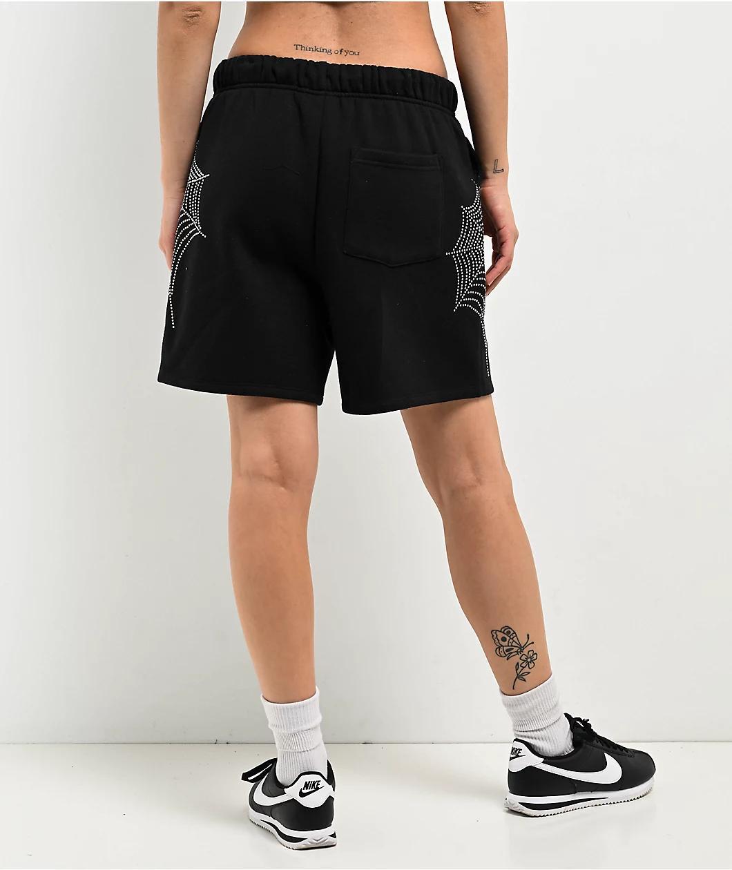 Broken Promises Stoned Web Black Sweat Shorts Product Image