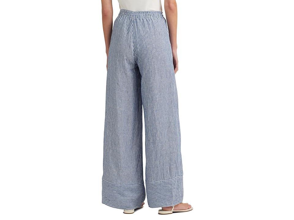 LAUREN Ralph Lauren Pinstripe Linen Wide-Leg Pants White) Women's Jeans Product Image