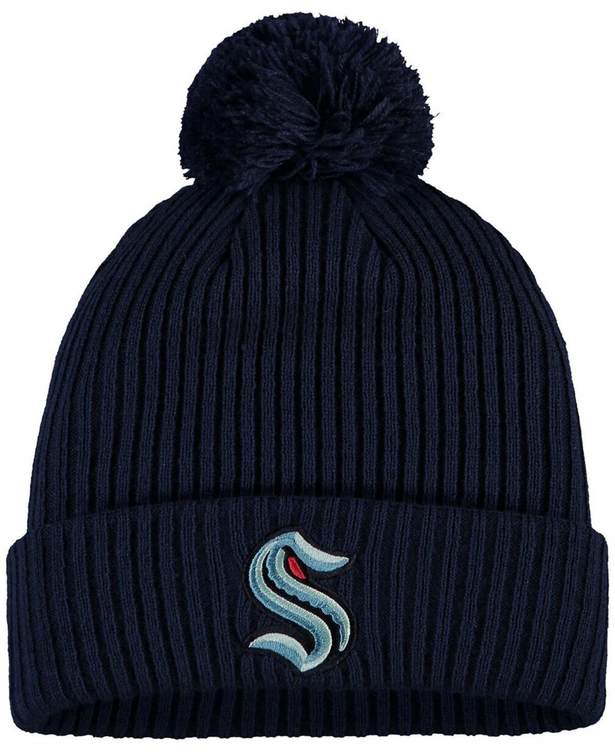 Mens Fanatics Branded Deep Sea Blue Seattle Kraken Primary Logo Cuffed Knit Hat with Pom Product Image