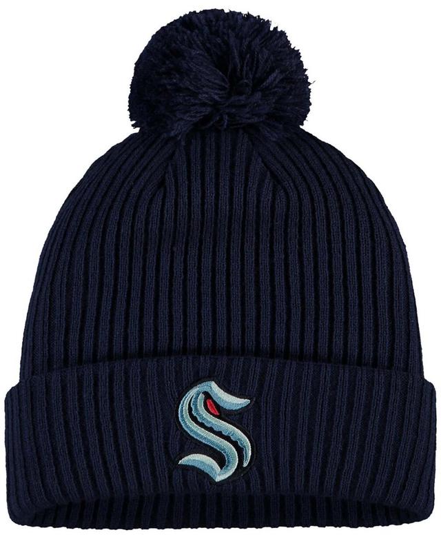 Mens Deep Sea Navy Blue Seattle Kraken Primary Logo Cuffed Knit Hat with Pom Product Image