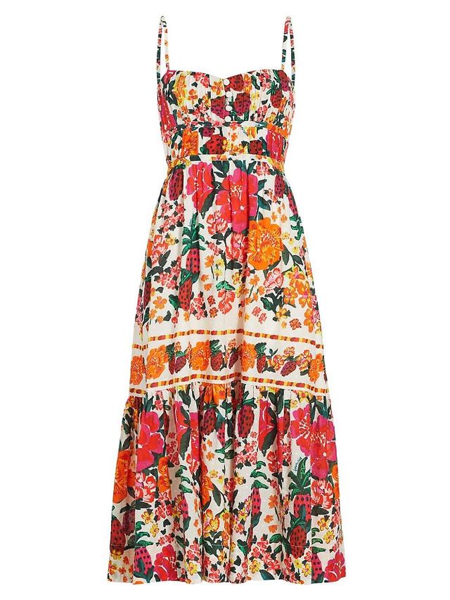 White Floral Sketch Midi Dress Product Image