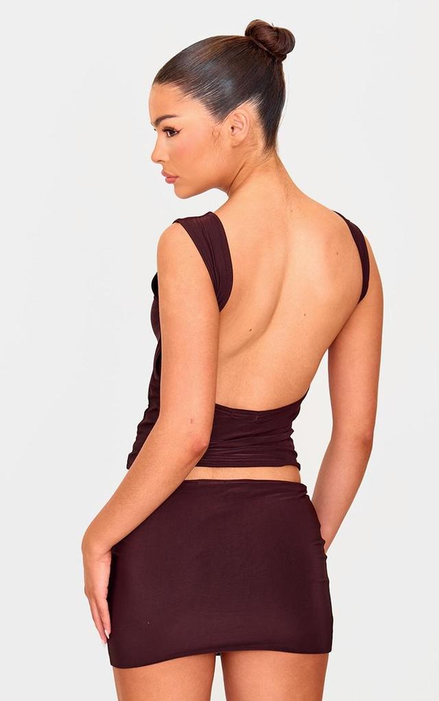 Chocolate Slinky Open Back Cap Sleeve Longline Top Product Image