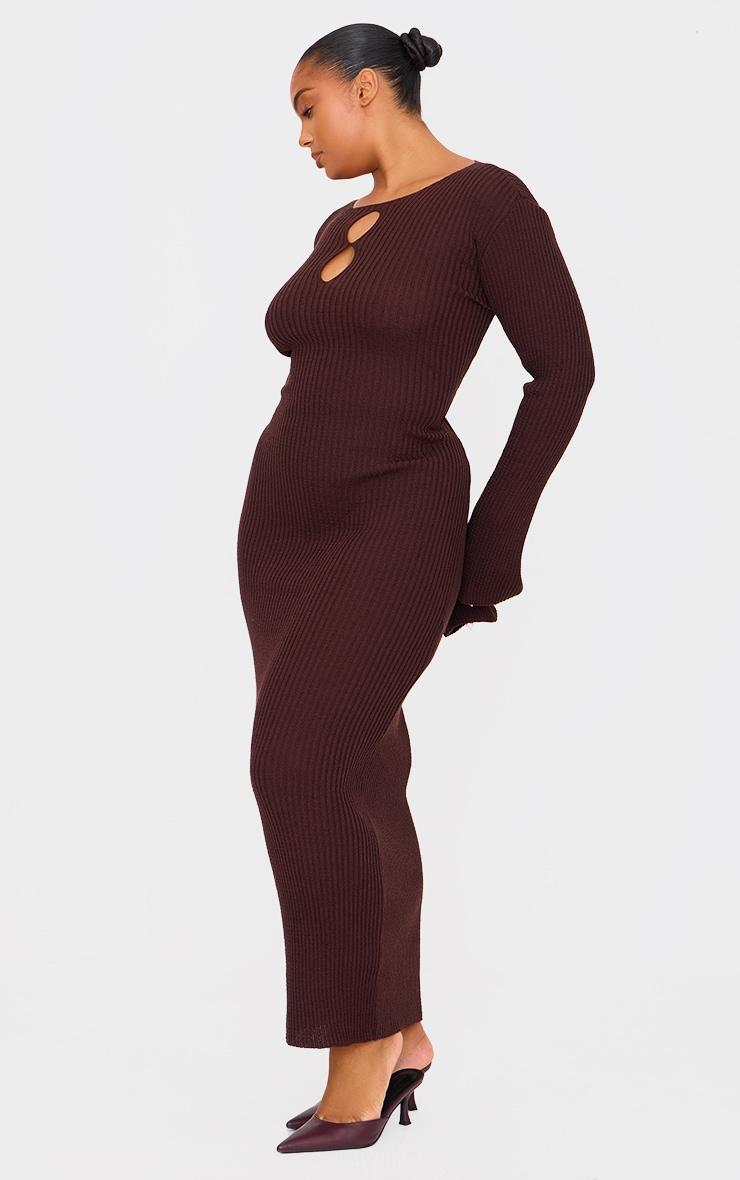 Plus Chocolate Ribbed Keyhole Knitted Midaxi Dress Product Image