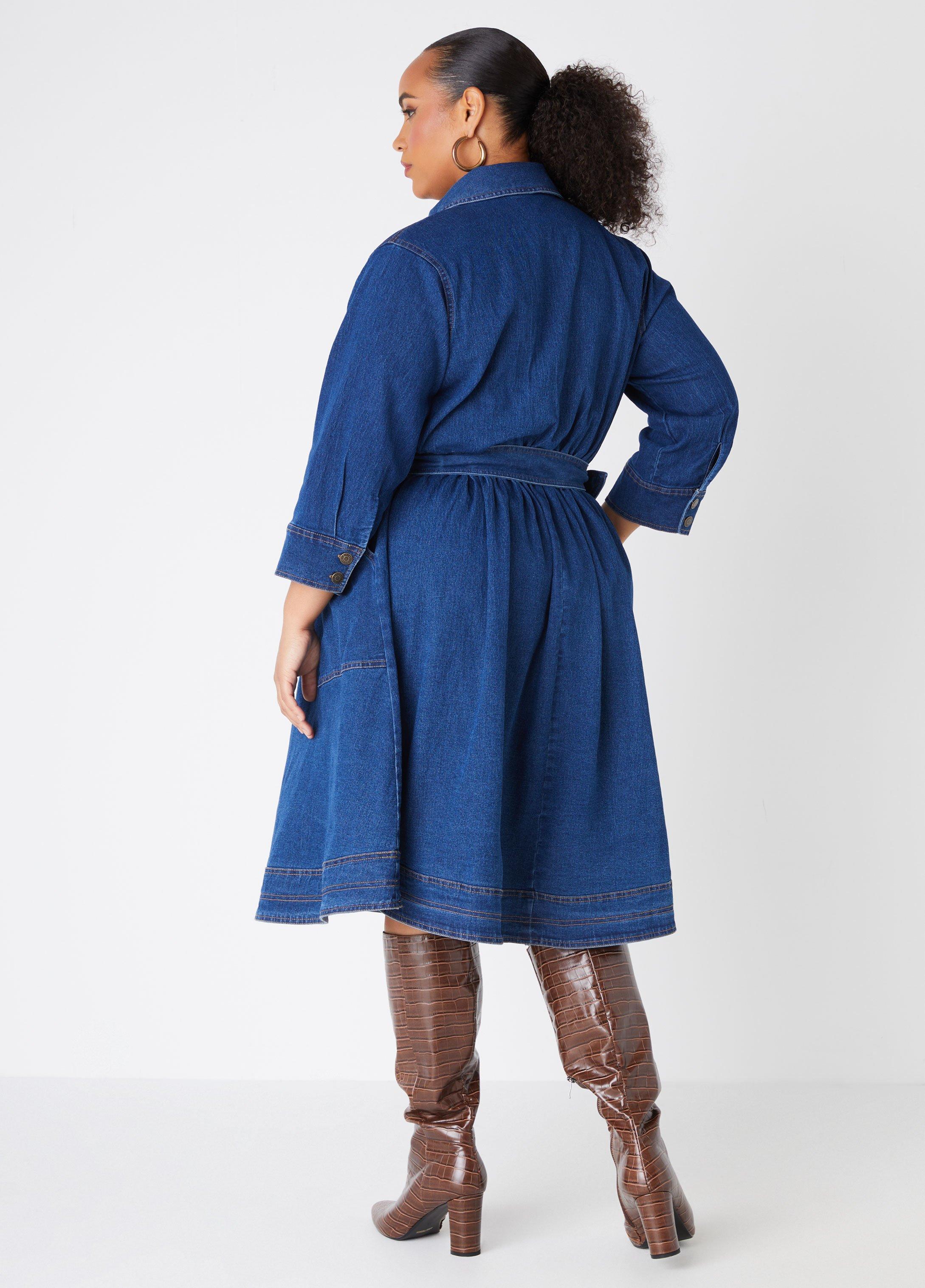 Belted Denim A Line Dress Product Image