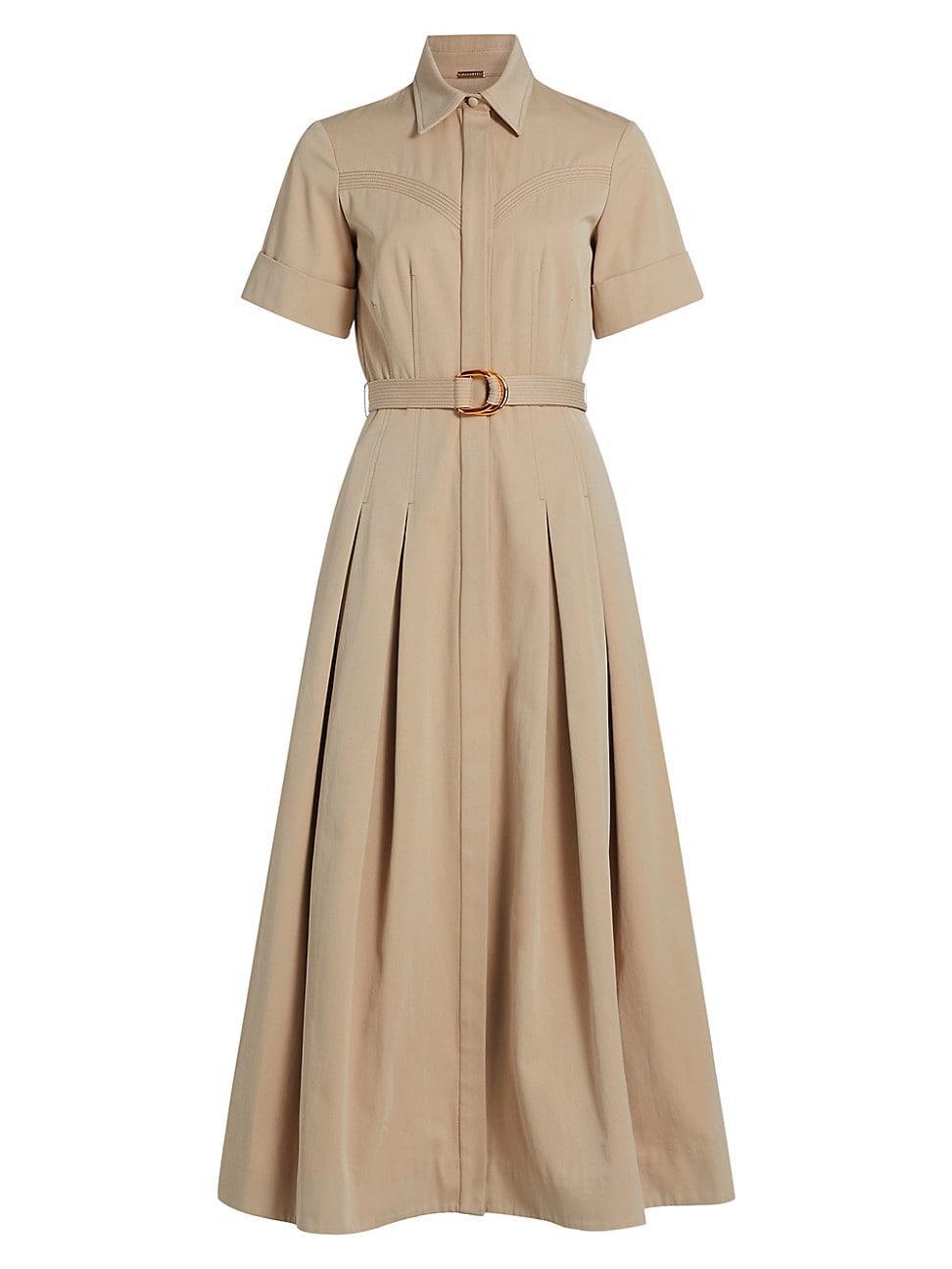 Womens Belted Cotton Twill Maxi Dress Product Image