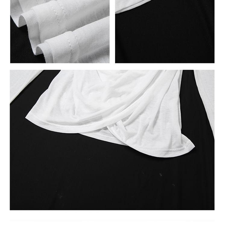 Long-Sleeve Plain Lace Panel T-Shirt Product Image