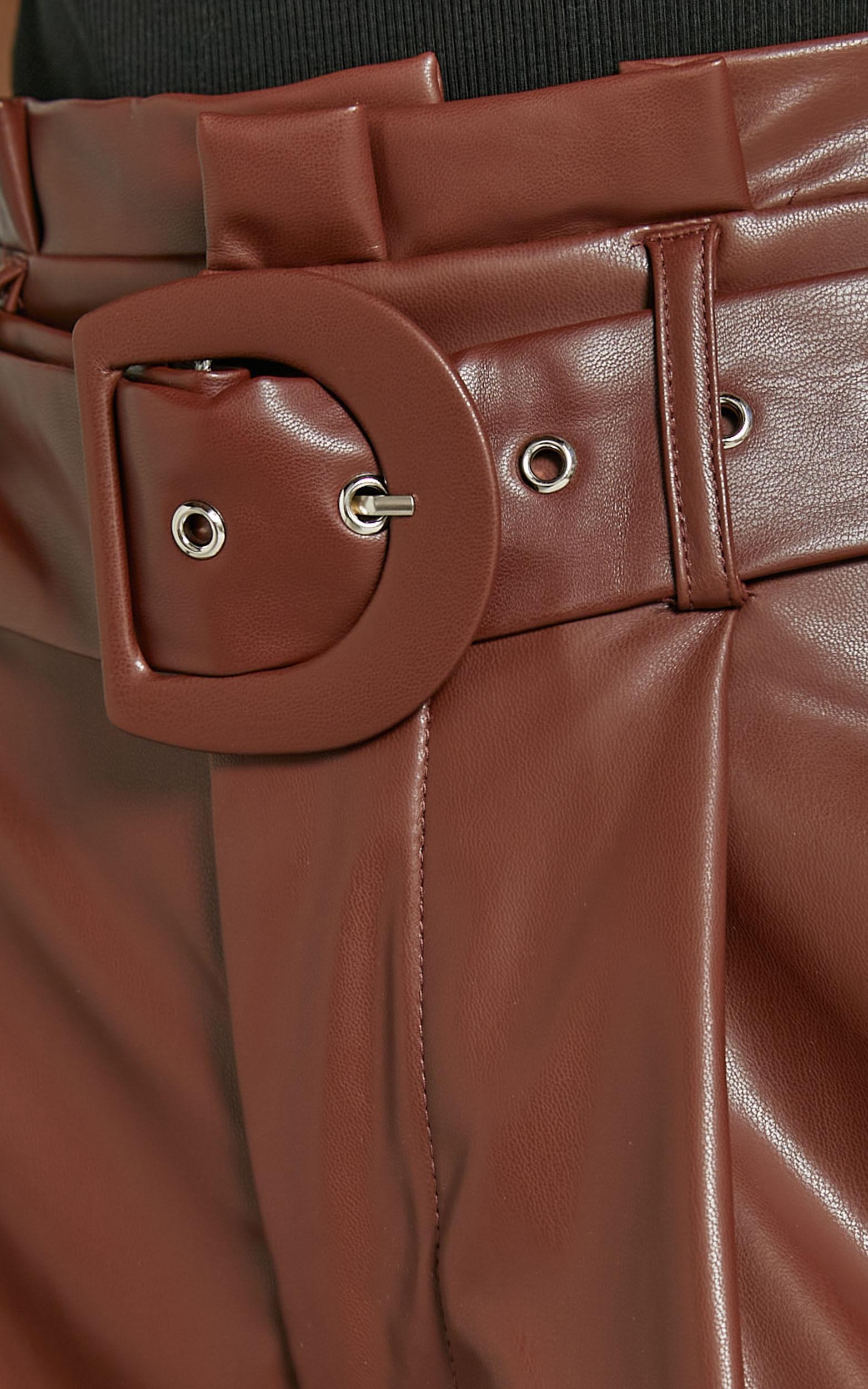 Kori Shorts - Faux Leather Tailored Shorts with Belt in Chocolate Product Image