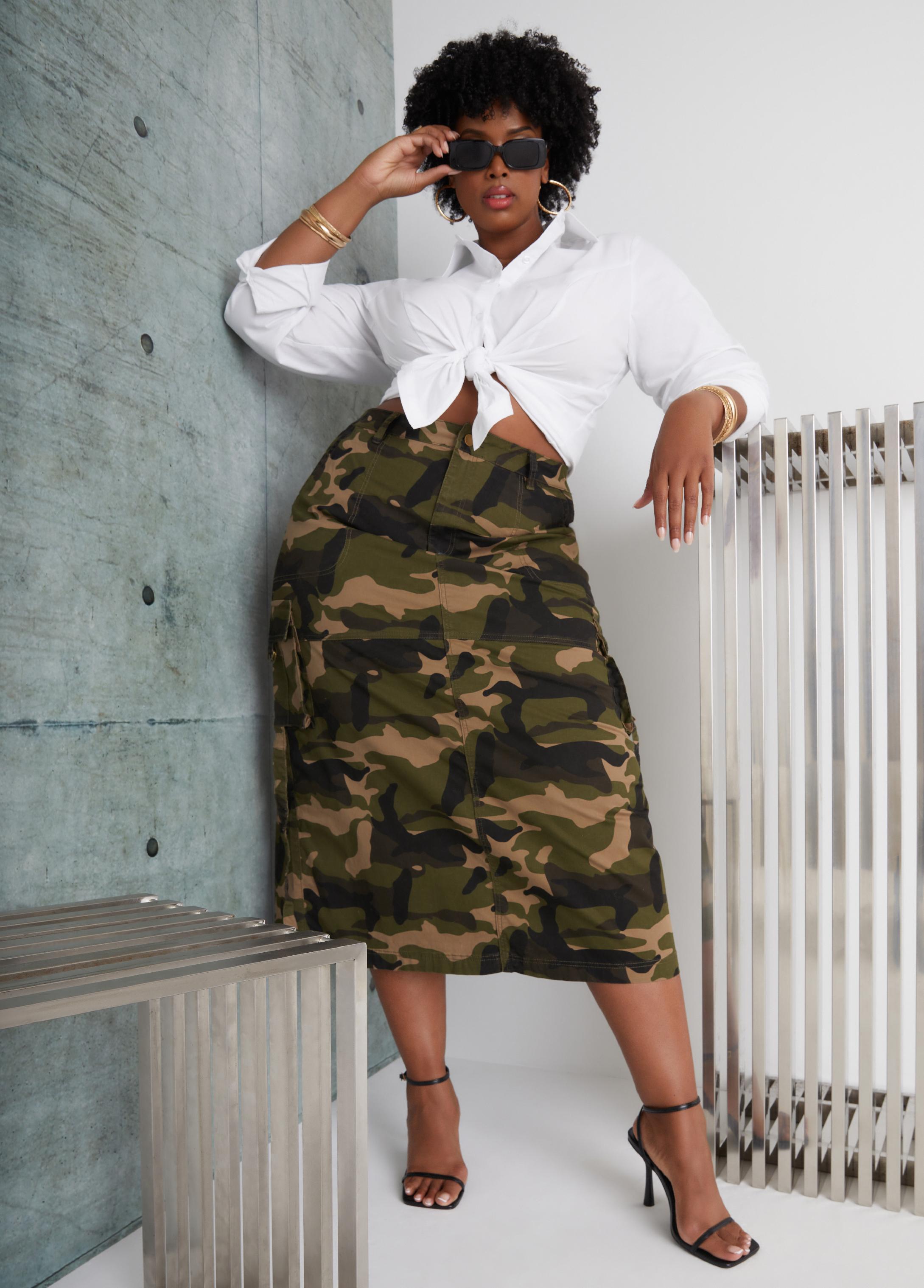 Plus Size Camo Cargo Midi Skirt Ashley Stewart Product Image