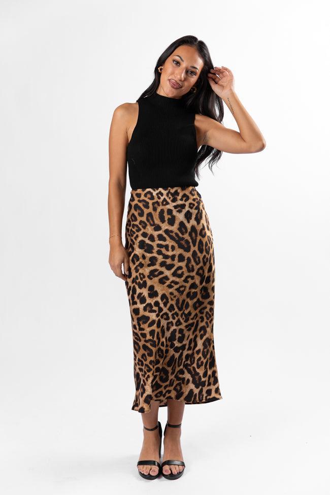 Into The Night Satin Leopard Midi Skirt Product Image