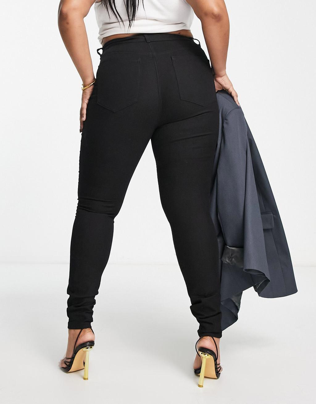 Vila Curve high waisted jean leggings in black Product Image