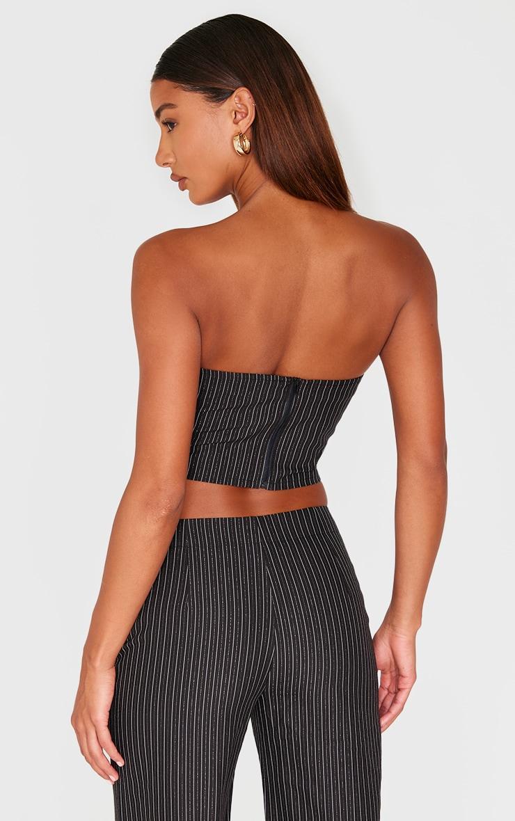 Black Tailored Woven Glitter Pinstripe Bandeau Top Product Image