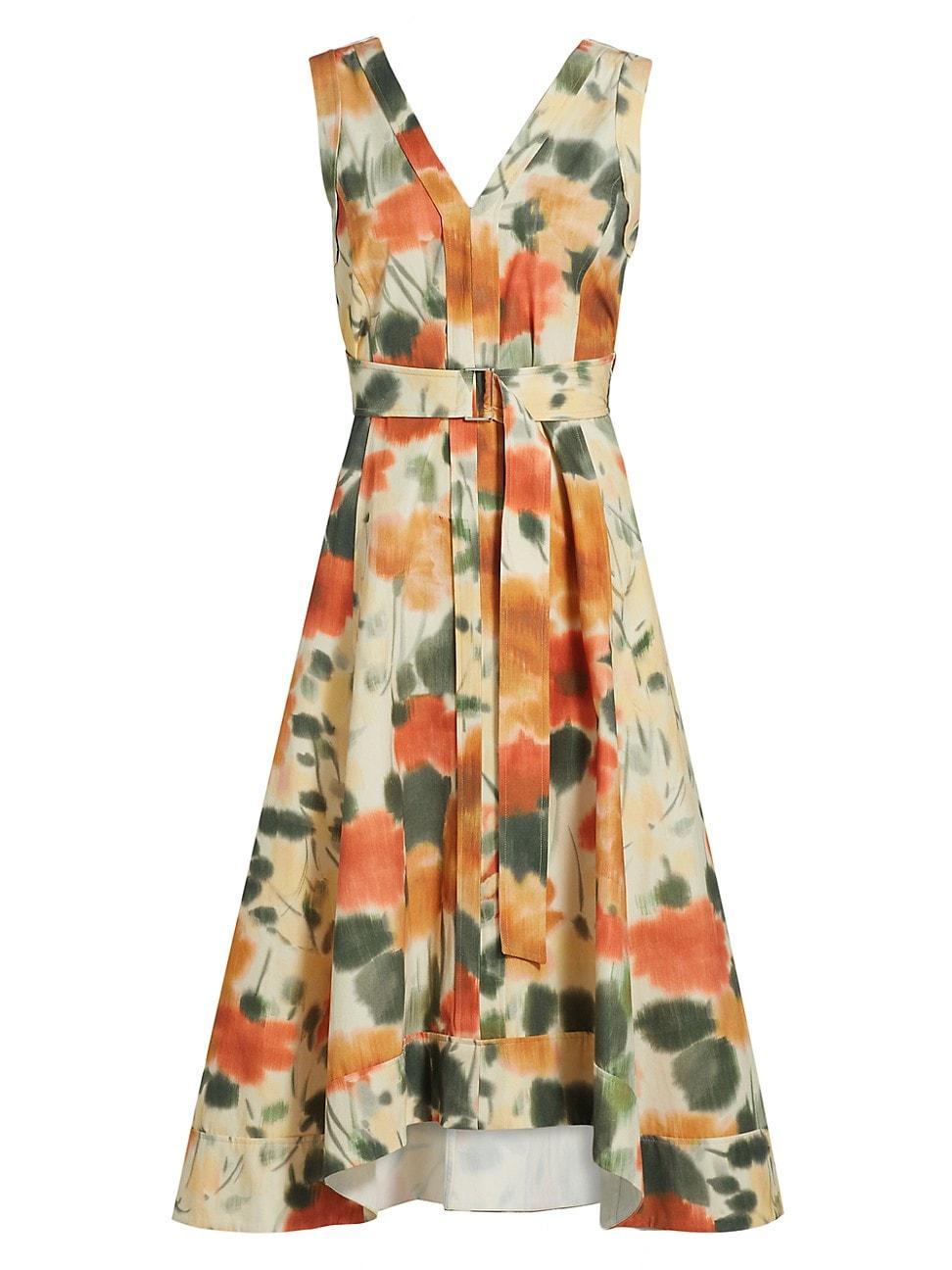 Womens Blurred Marigold Belted Midi-Dress Product Image