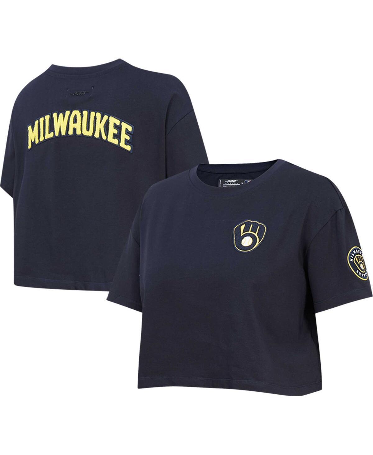 Womens Pro Standard Navy Milwaukee Brewers Classic Team Boxy Cropped T-shirt Product Image