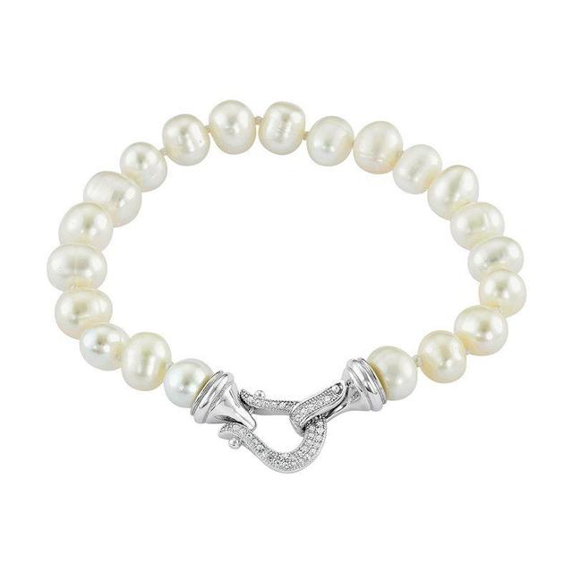 Sterling Silver Freshwater Cultured Pearl & Lab-Created White Sapphire Bracelet, Womens Product Image