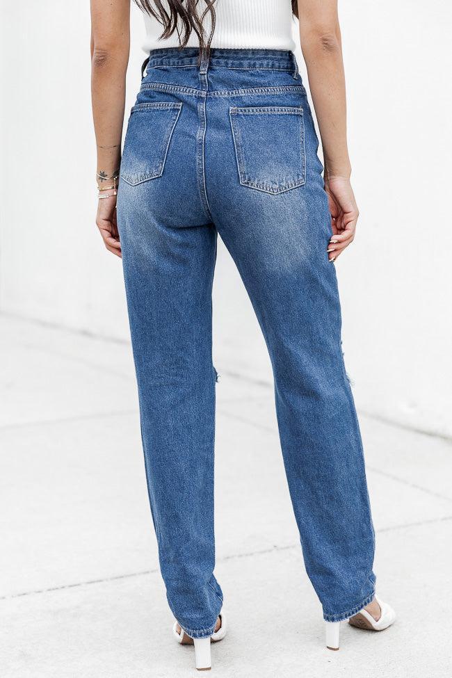 Keeley Dark Wash Distressed Straight Leg Jeans FINAL SALE Product Image