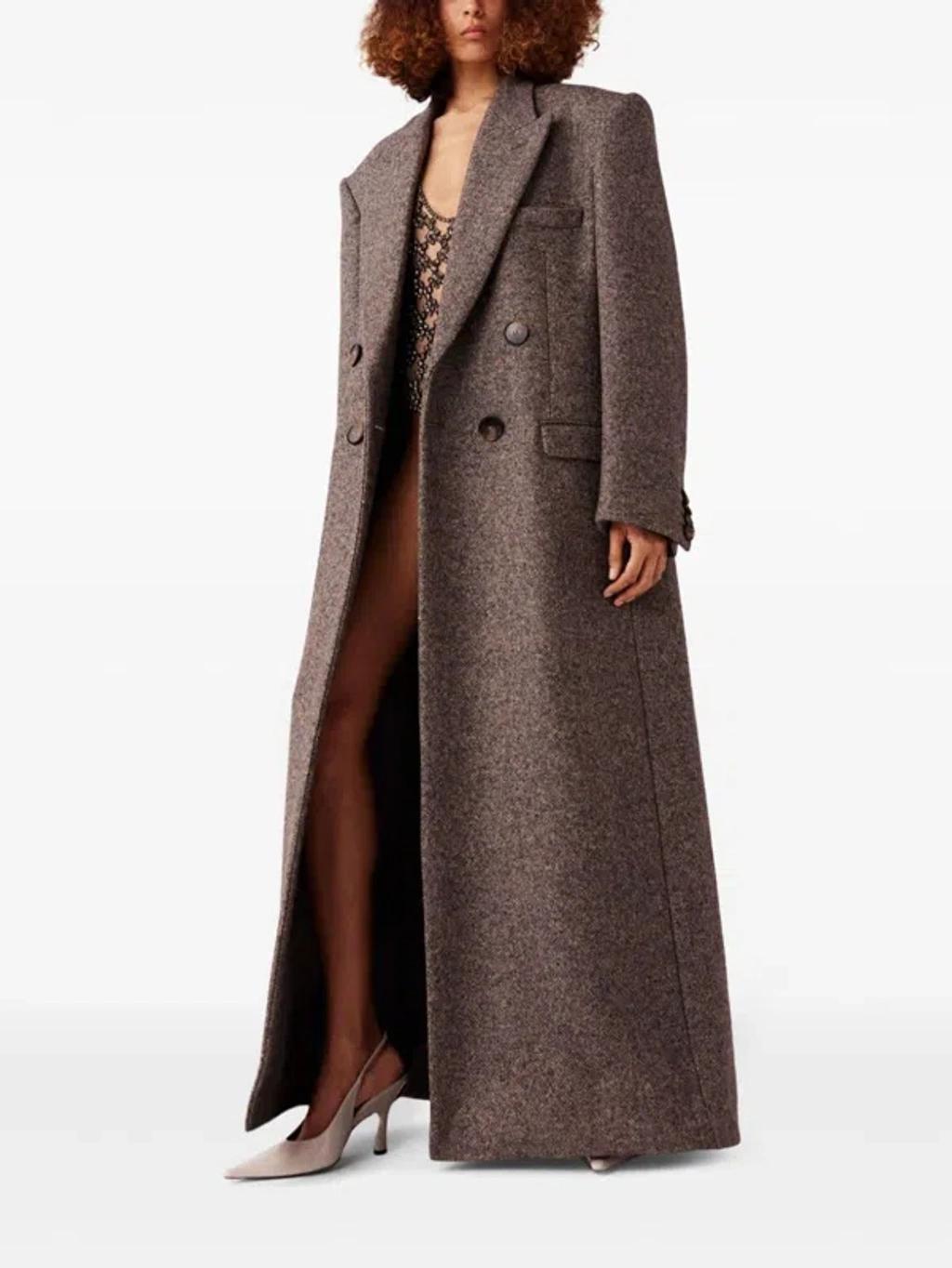 Double Breasted Tweed Long Coat In Beige Tweed Product Image