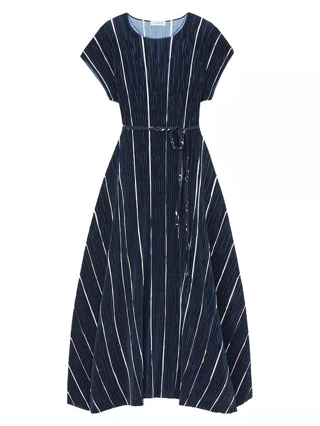 Belted Plisse Flared Midi Dress Product Image