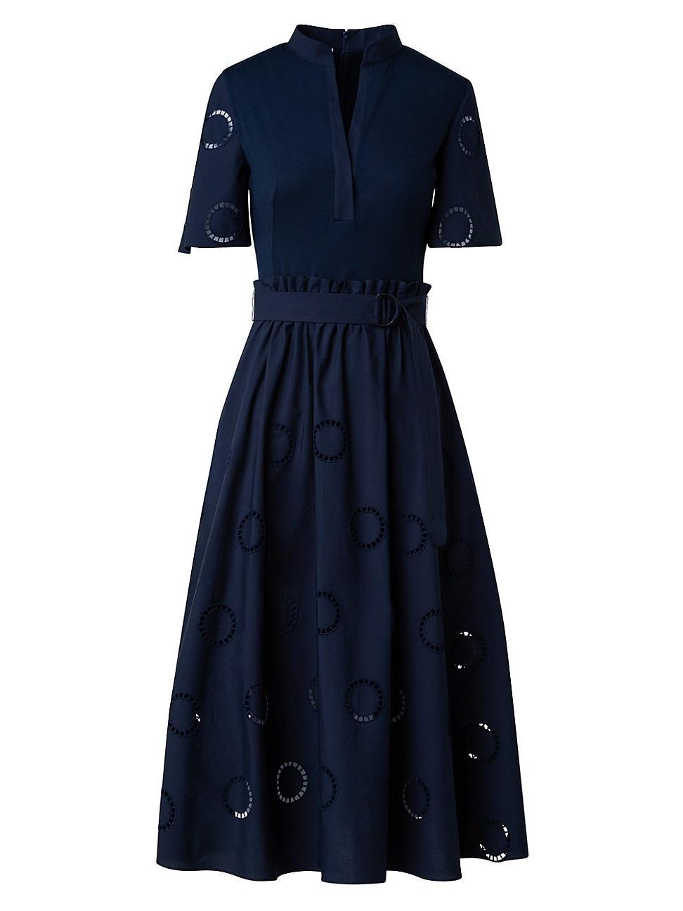 Womens Belted Eyelet Cotton Midi-Dress Product Image