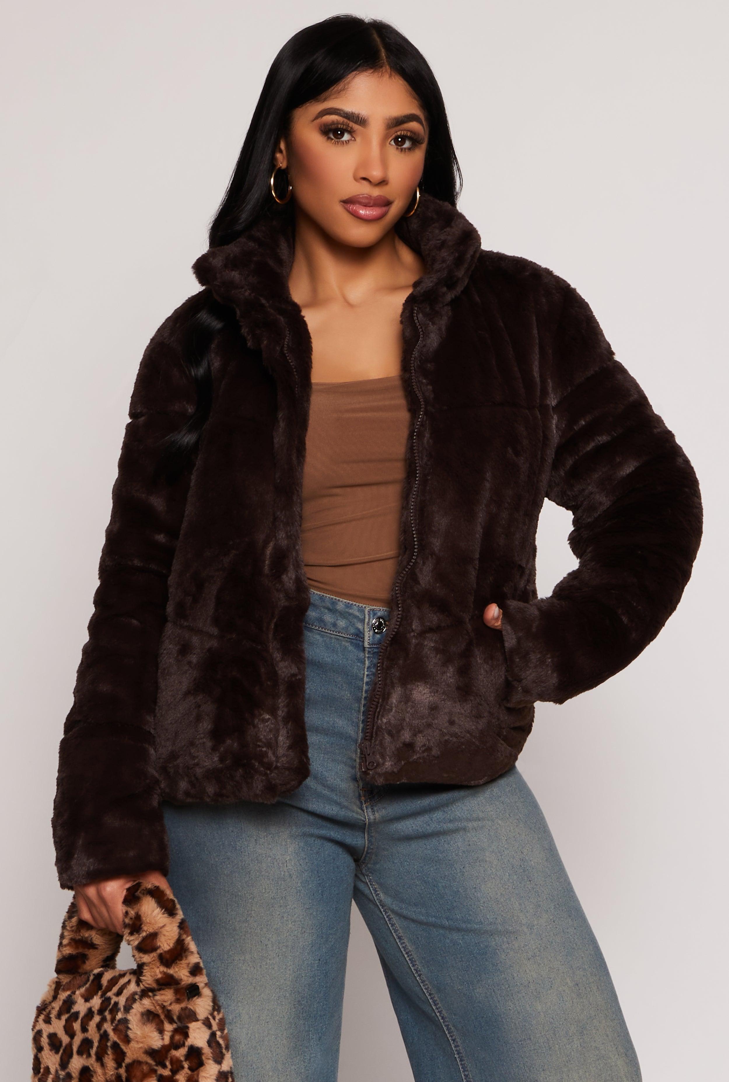 Womens Ambiance Faux Fur Zip Front Jacket Product Image