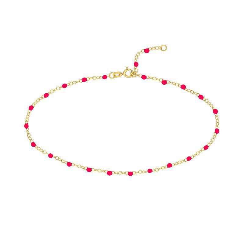 Color Romance 14k Gold Colored Enamel Bead Adjustable Anklet, Womens White Product Image