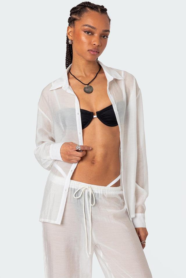 Breezy Oversized Sheer Button Up Shirt Product Image