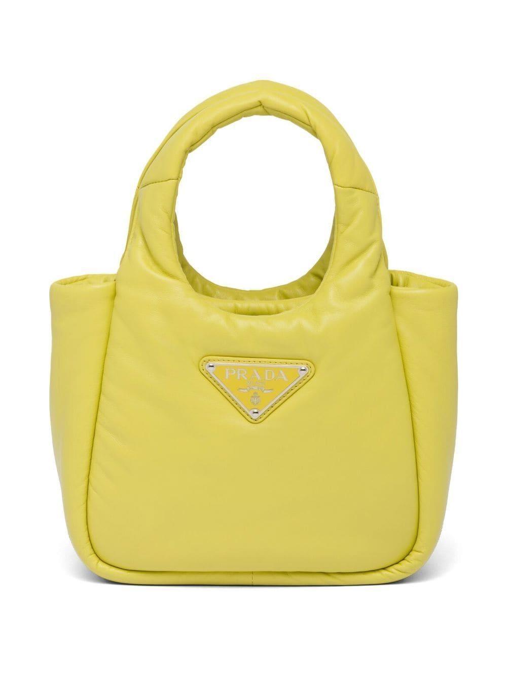 Small Padded Leather Tote Bag In Yellow Product Image