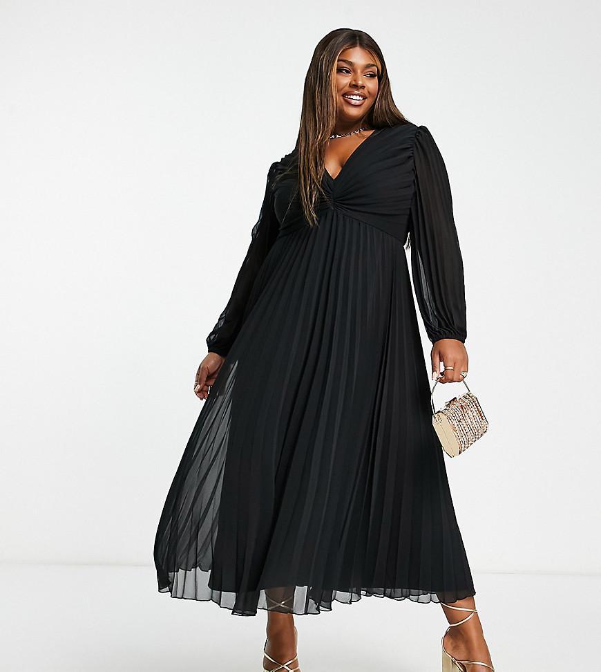 ASOS DESIGN Curve pleated bodice plunge neck midi dress Product Image