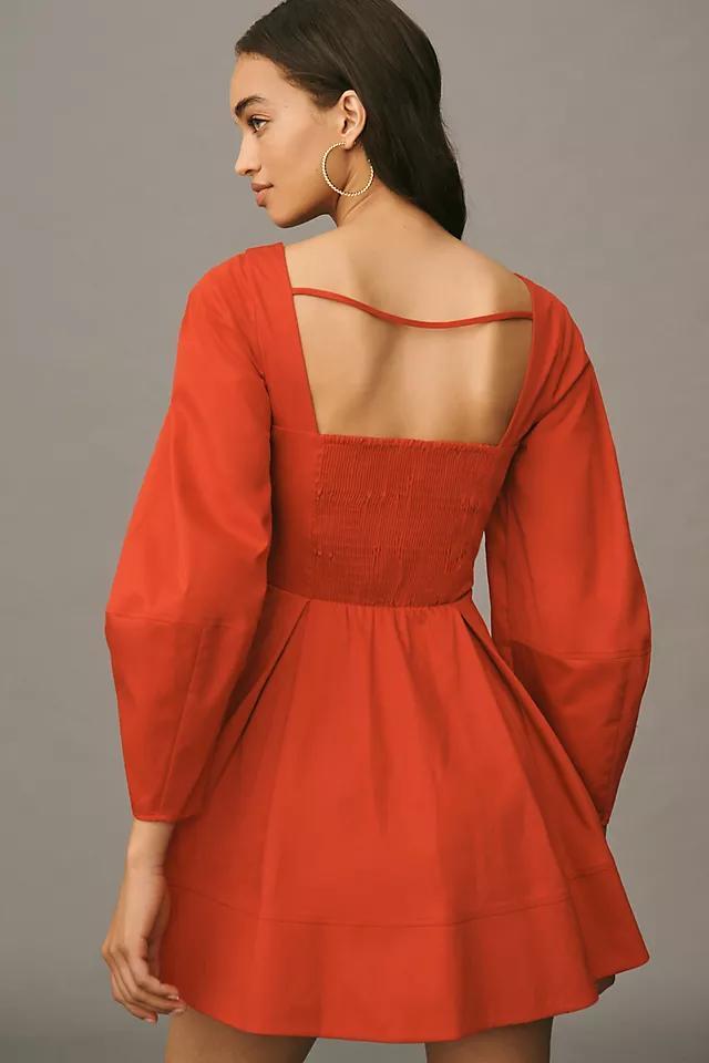 Maeve Long-Sleeve Square-Neck Pleated Mini Dress Product Image