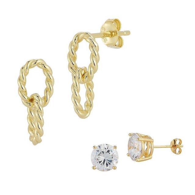 Sunkissed Sterling Twist Link Drop & Cubic Zirconia Stud Earring Set, Womens, Gold Tone Product Image