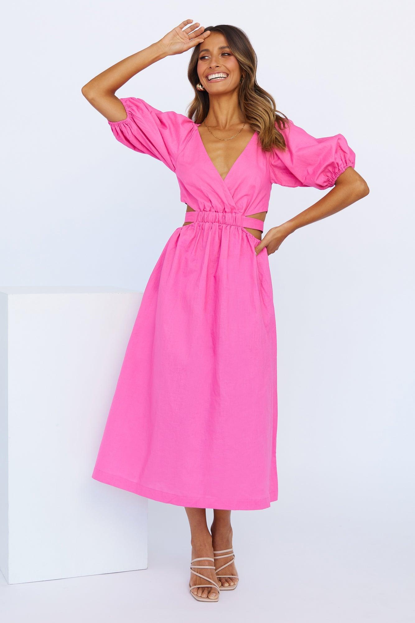 Not A Second Midi Dress Hot Pink Product Image