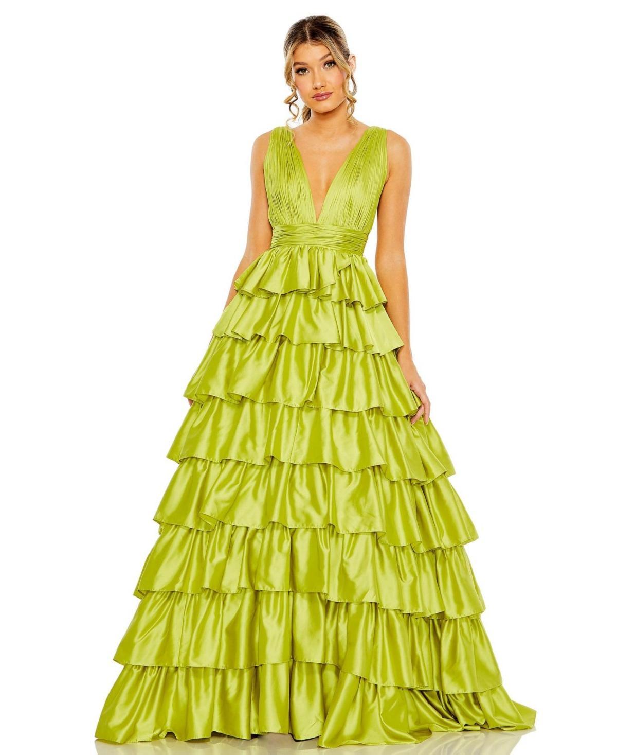 Womens Plunge Ruffled Gown Product Image