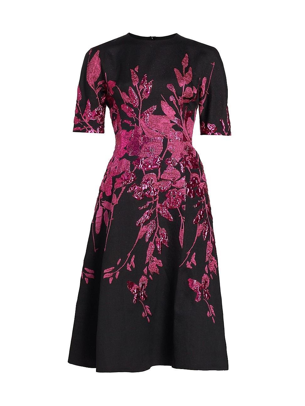 Womens Metallic Floral Jacquard Midi-Dress Product Image