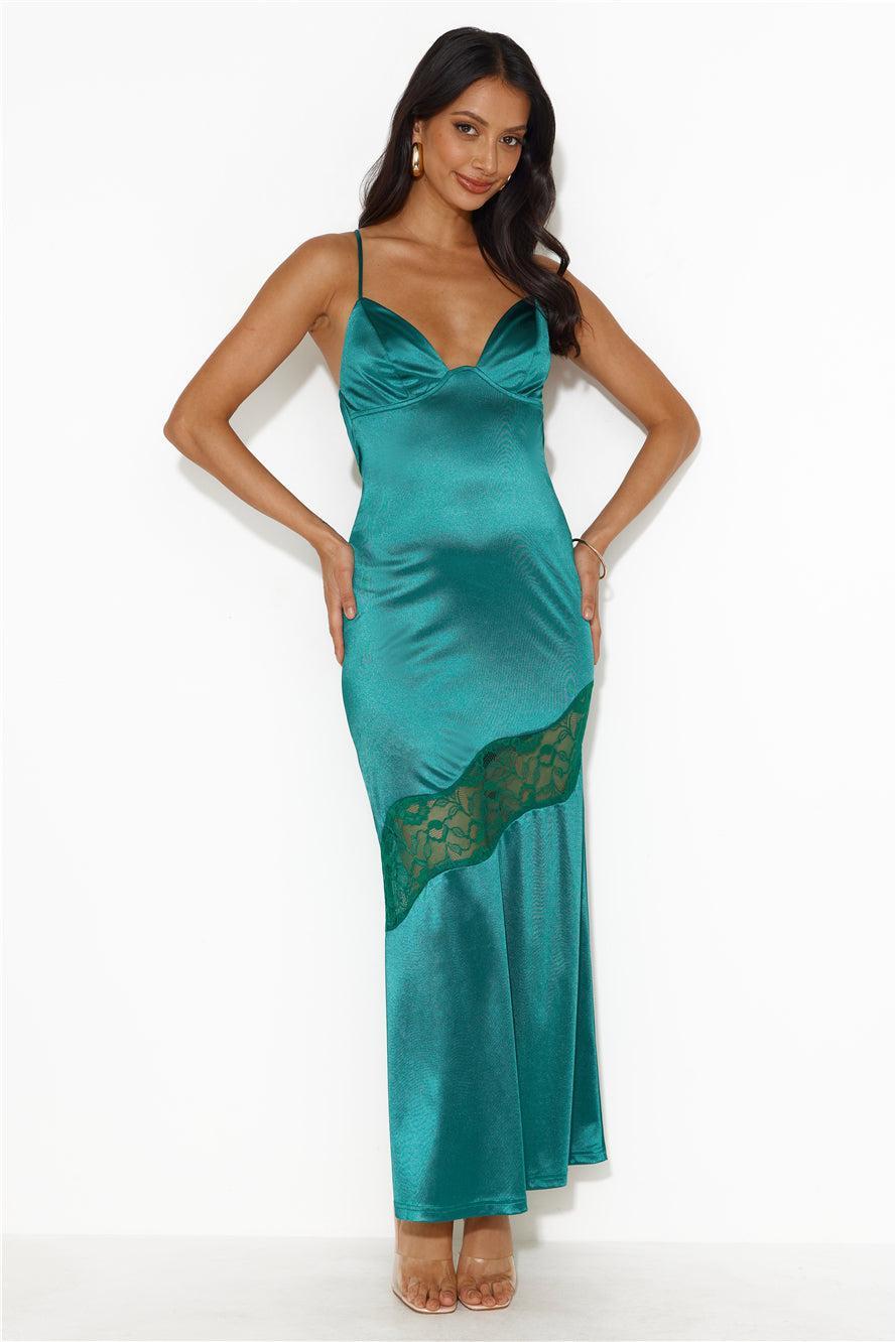 Formal Retreat Satin Maxi Dress Forest Green product image