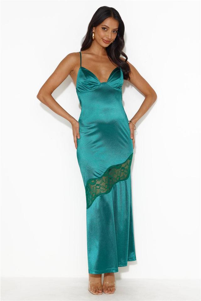 Formal Retreat Satin Maxi Dress Forest Green Product Image