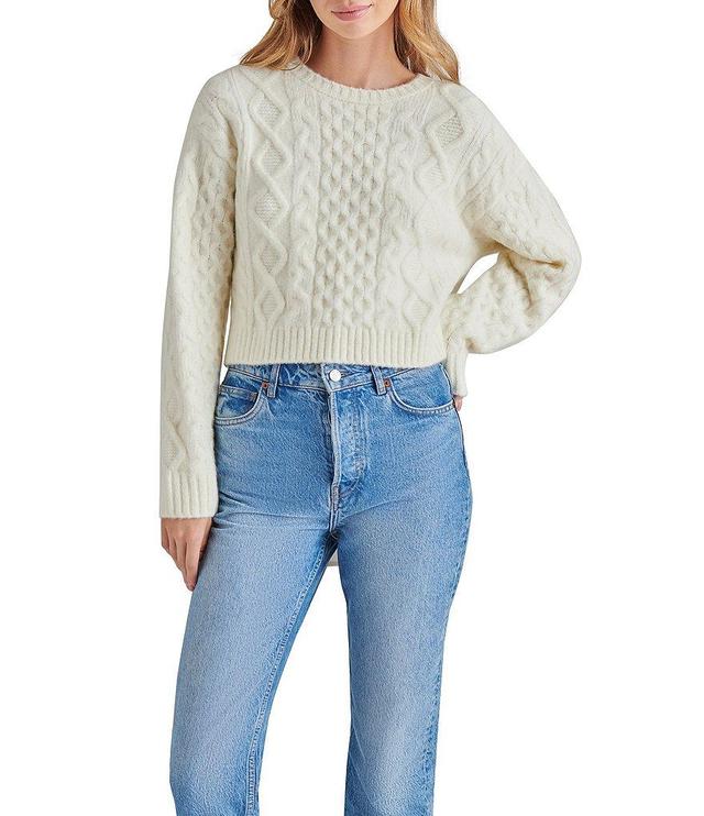 Steve Madden Kessie Cable Knit Crew Neck Long Sleeve Sweater Product Image