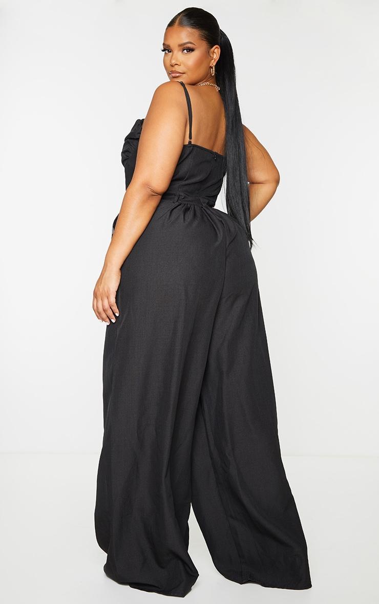 Plus Black Ruched Cup Strappy Wide Leg Jumpsuit Product Image