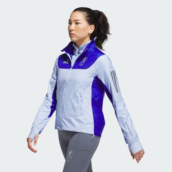 adidas Boston Marathon 2025 Own the Run Celebration Jacket Blue Dawn M Womens Product Image