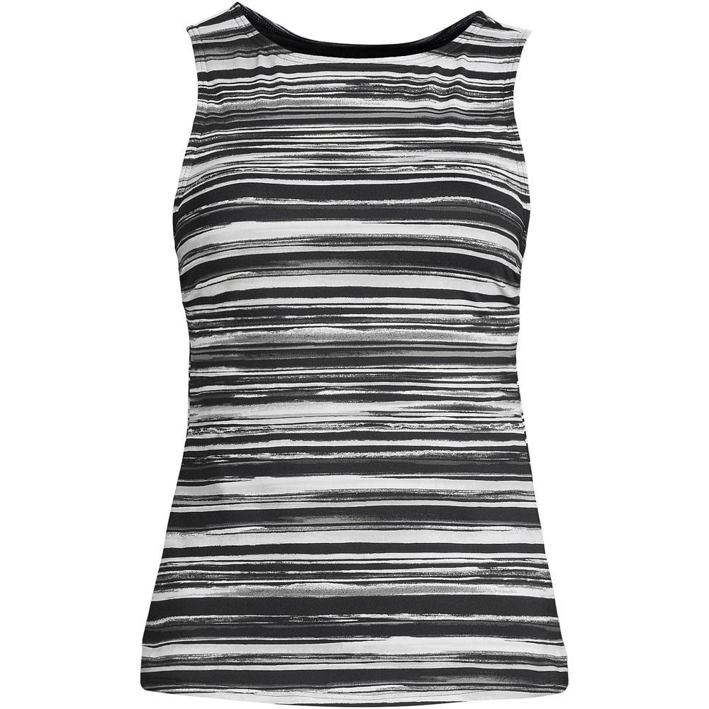 Lands' End Women's High Neck UPF 50 Sun Protection Modest Tankini Swimsuit Top - 4 - Black/White Ombre Product Image