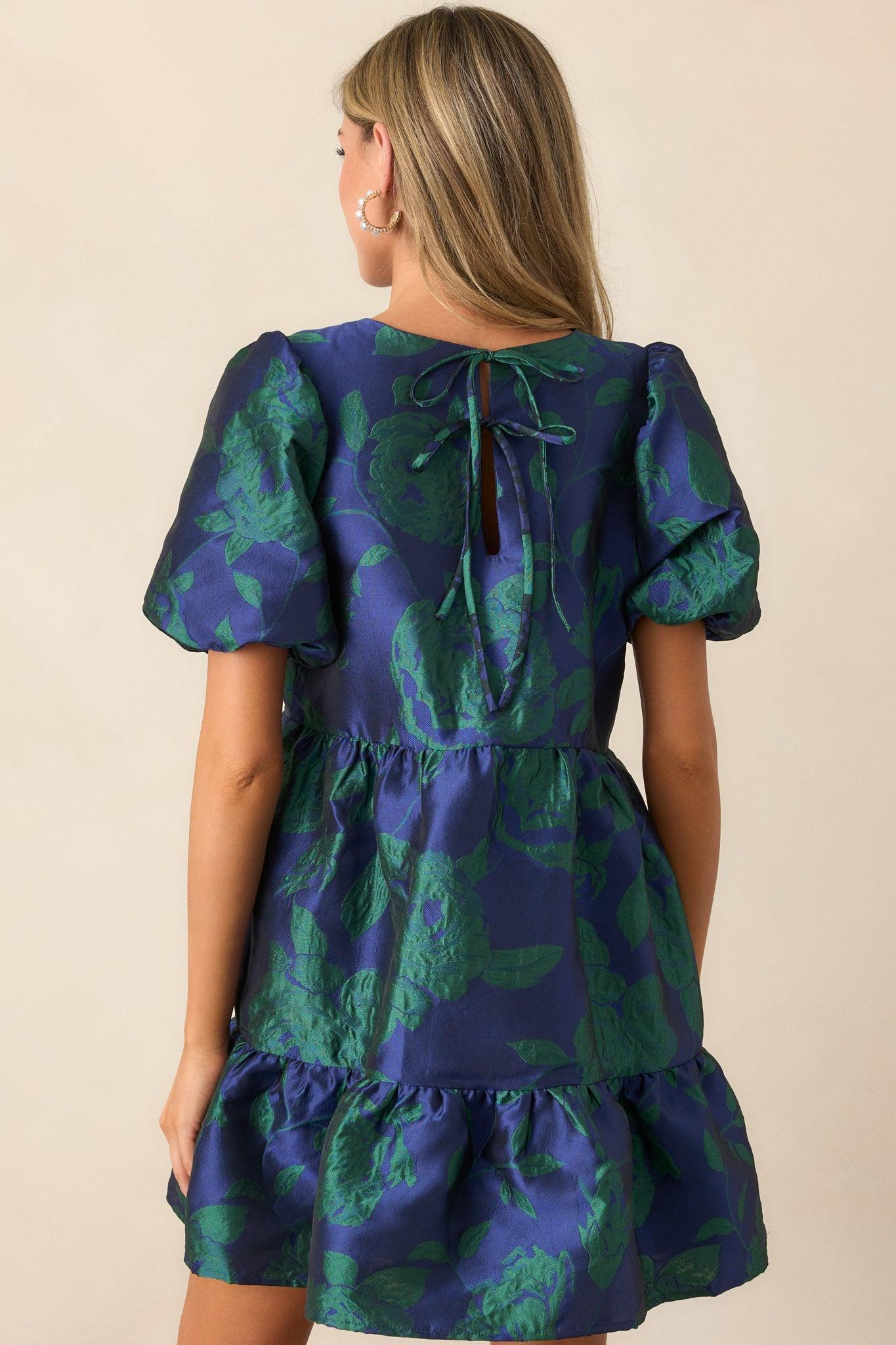 Making It Shine Midnight Blue Floral Jacquard Mini Dress Product Image