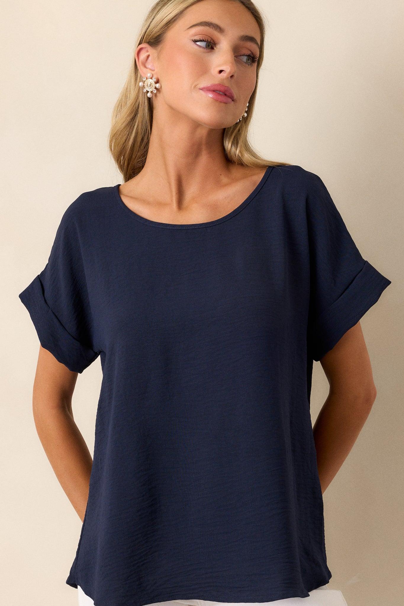 Elevated Classic Navy Short Sleeve Top Product Image