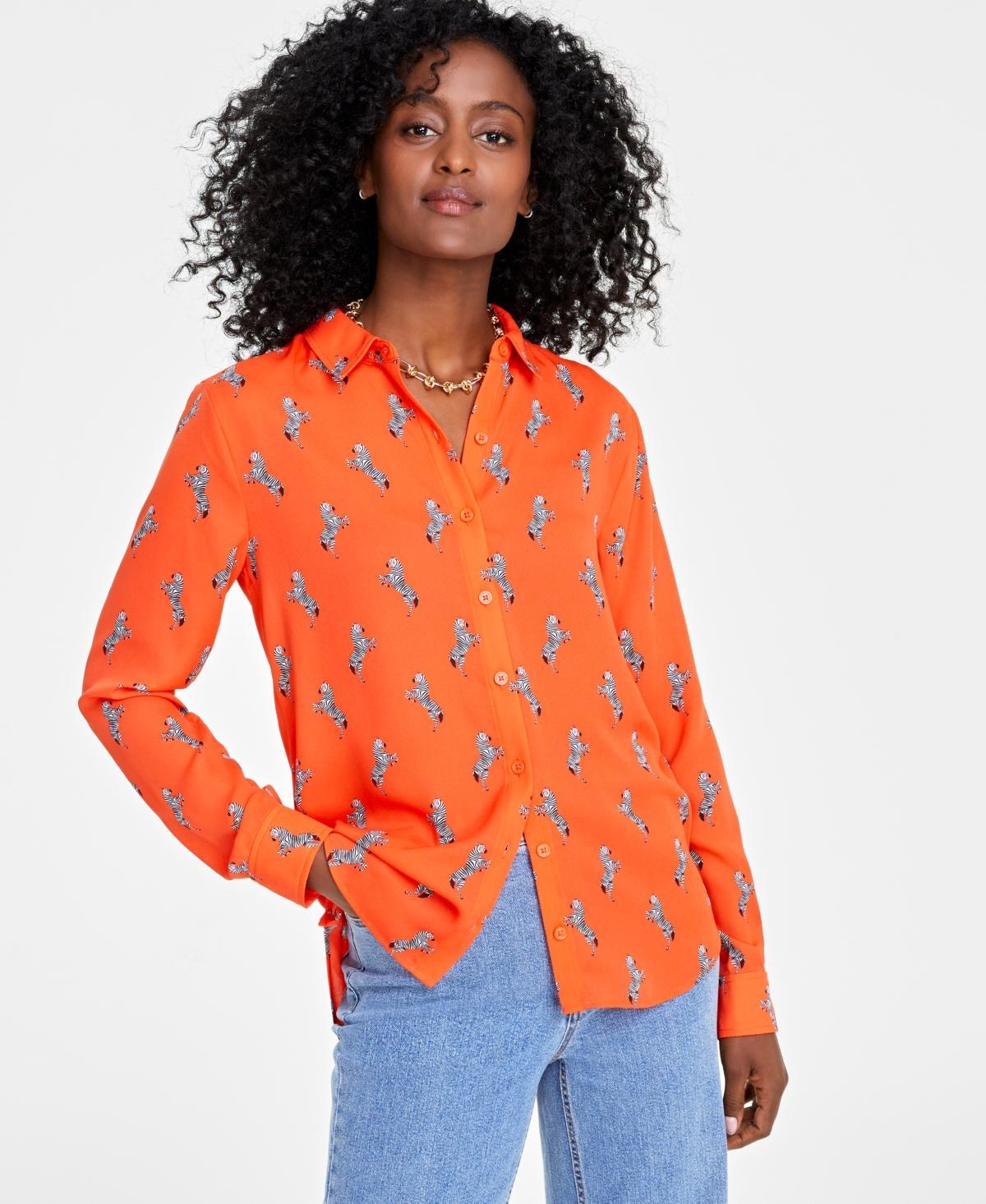 On 34th Womens Button-Front Crepe Shirt, Created for Macys Product Image