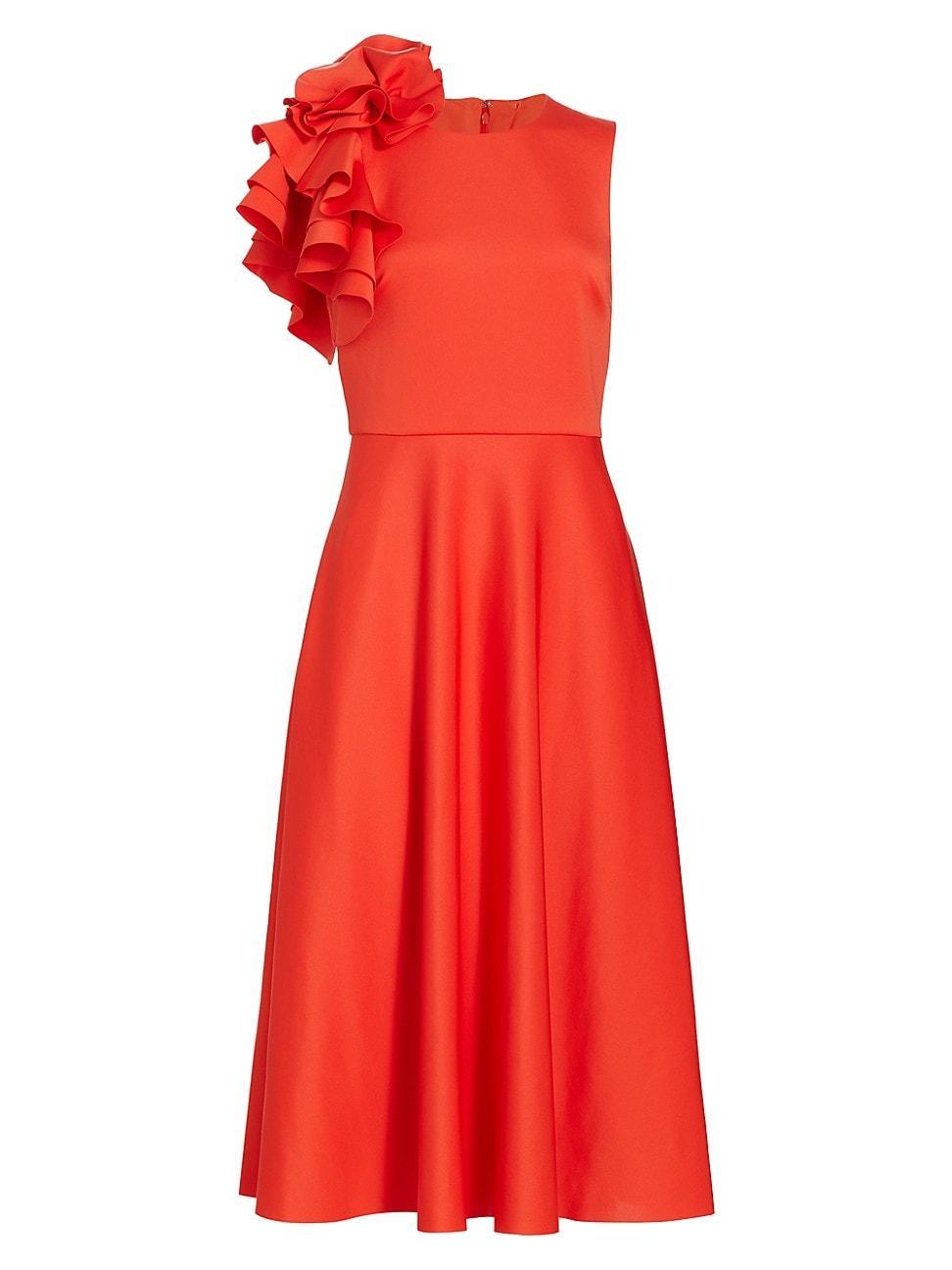 Womens Ruffled Shoulder Midi-Dress product image