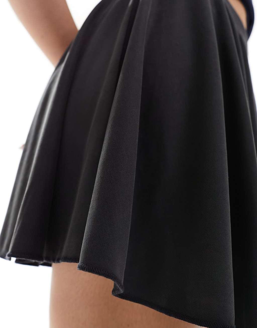 Monki super soft cupro A-line mini skirt in black Product Image