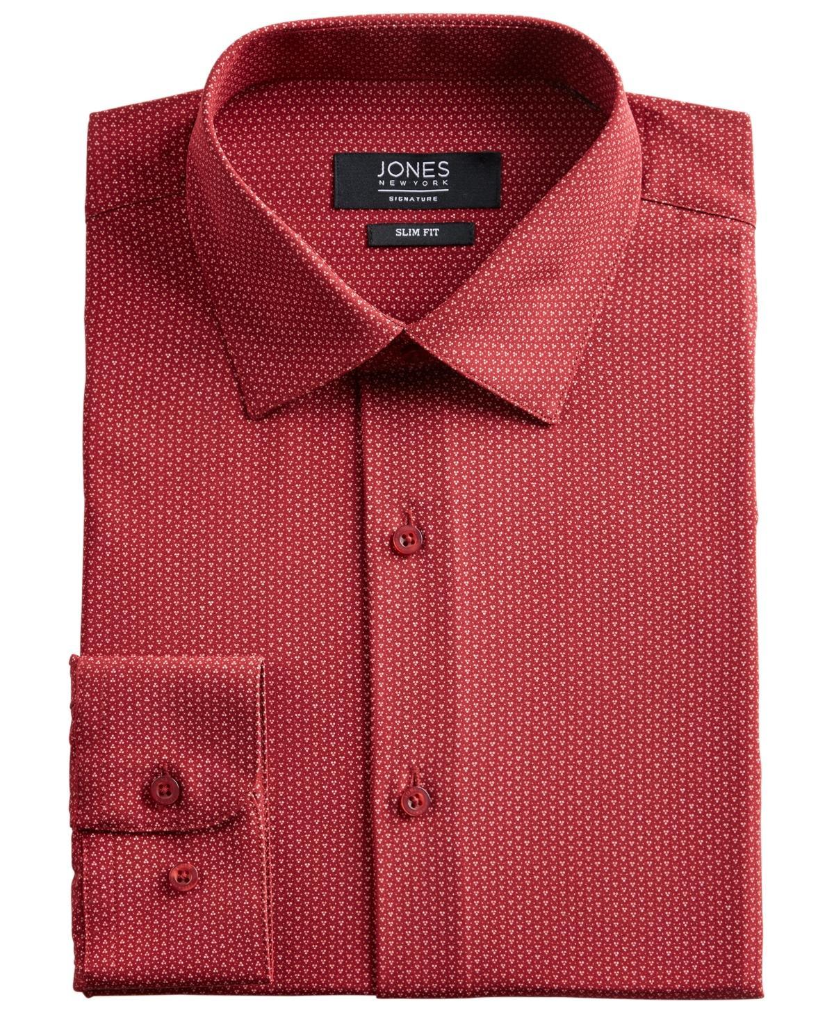 Jones New York Mens Slim-Fit Performance Stretch Cooling Tech Red/White Dot-Print Dress Shirt Product Image